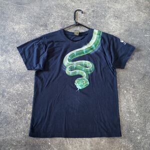 Vintage Green Snake T Shirt Mens M Black Reptile Animal Print Wild Planet